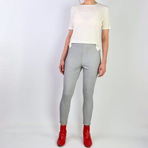 Houndstooth Ponte Pants Tapered Leg L Elastic Waist Stretchy Fitted Ankle Crop